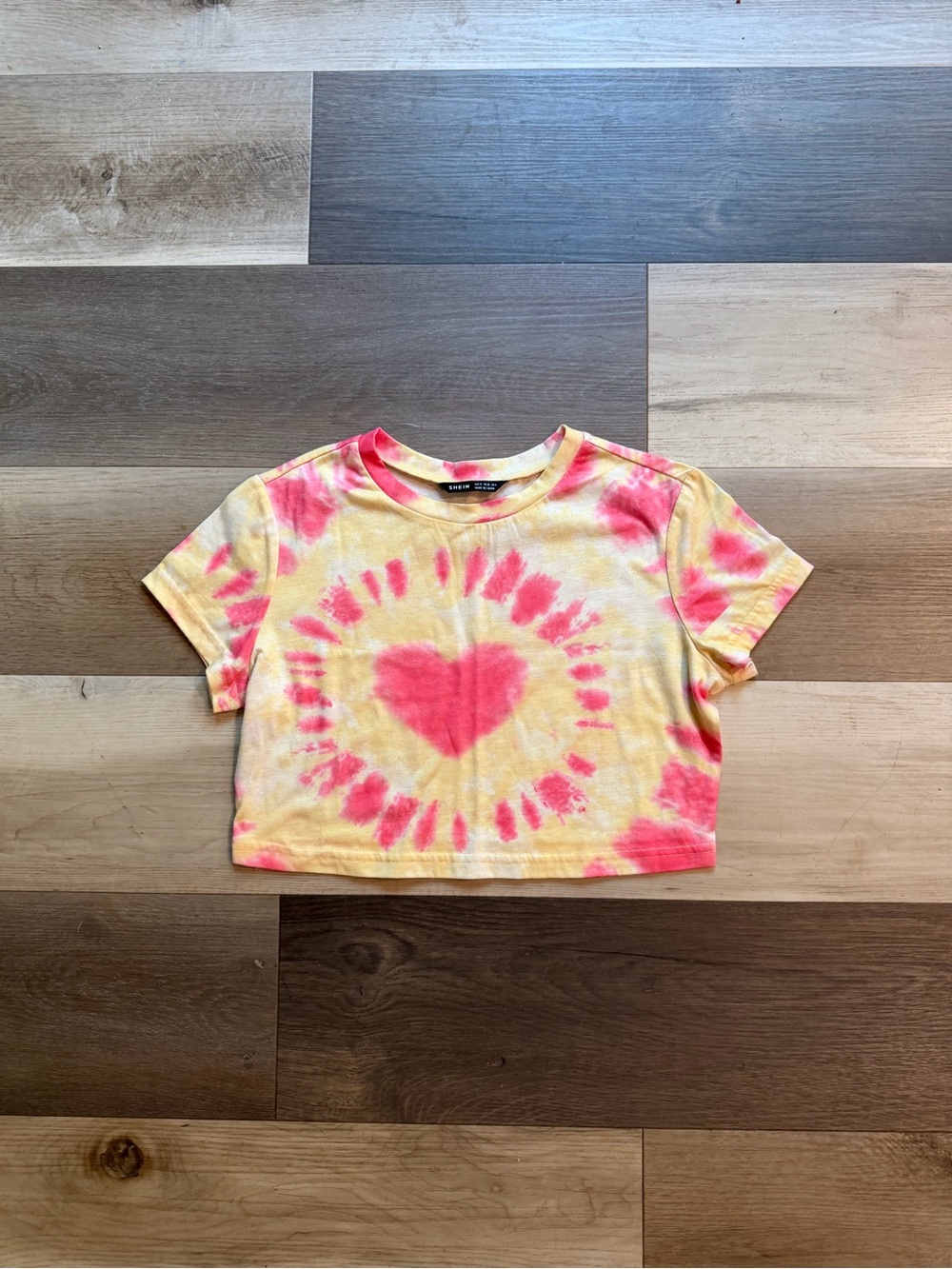Yellow & Pink Tie-Dye Heart Crop Top